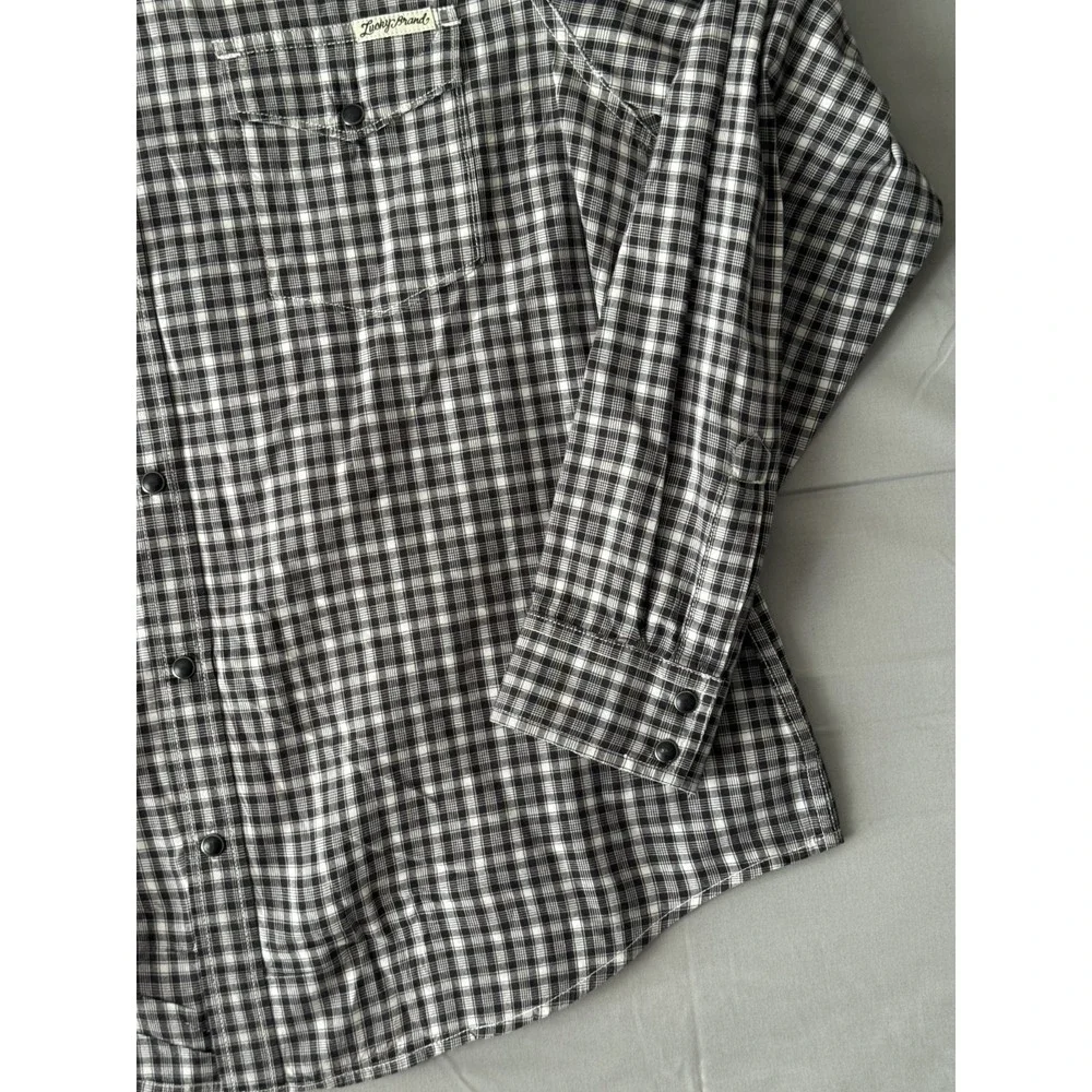 Lucky Brand Black and White Plaid Western Pearl Snap Men's Cowboy Shirt Size L